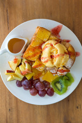 honey toast with fruit and ice cream on bread