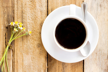 coffee cup on wood table. modern office desktop