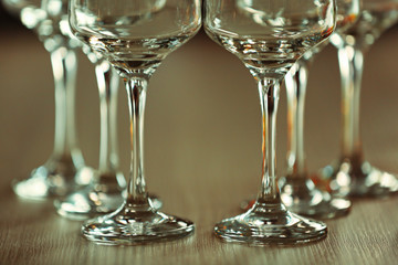 Empty wineglasses on a table, close up
