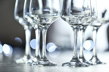 Empty wineglasses on a table, close up