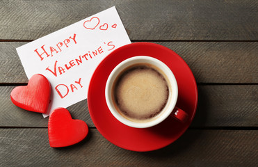 Cup of coffee and heart, card for Valentine's day