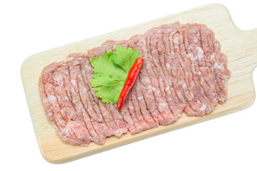 Raw minced pork on cutting board,clipping path