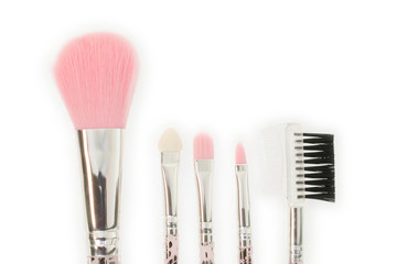 set of brushes for makeup on white background