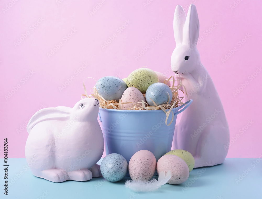 Wall mural easter bunny with bucket of eggs