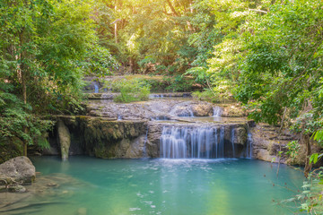 Waterfall in Deep forest at Erawan waterfall National Park