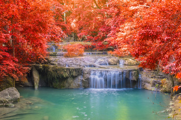 Fototapeta premium Waterfall in Deep forest at Erawan waterfall National Park