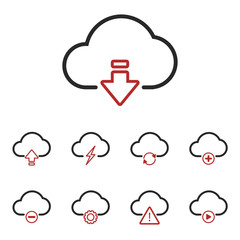 Cloud Set Line Black Vector