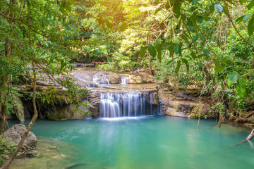Naklejka premium Waterfall in Deep forest at Erawan waterfall National Park