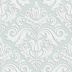 Seamless oriental light ornament. Fine traditional white oriental pattern with 3D elements, shadows and highlights