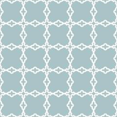 Geometric light blue ornament with fine white grill. Seamless pattern for wallpapers and backgrounds