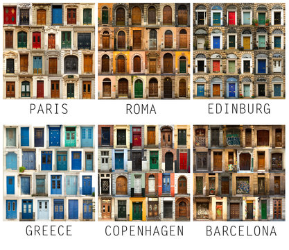 Collage of European doors with names