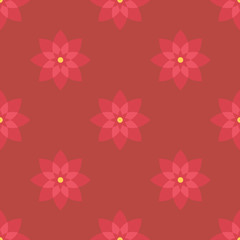 Flat design red seamless pattern background with beautiful flowers.
