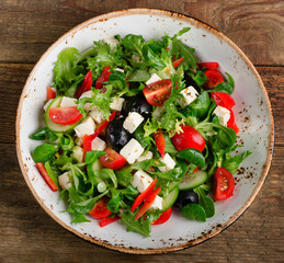 Fresh vegetable salad with feta cheese.