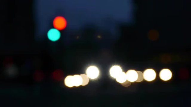 Traffic lights in the night on the streets of Salzburg, Austria