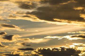 golden sunset sky and glowing cloud, twilight sky before rain
