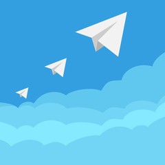 Three paper airplanes, wireless conversations, vector