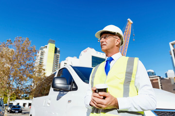 Engineer builder at construction site