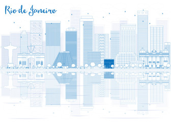 Fototapeta premium Zarys panoramę Rio de Janeiro z niebieskimi budynkami.