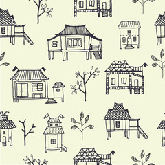 Hand drawn traditional Thai houses.