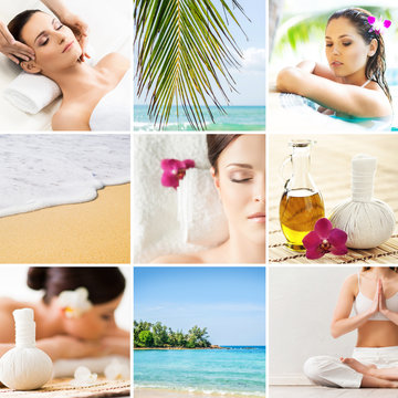 Collection of photos about massaging and recreation opportunities in Thailand.