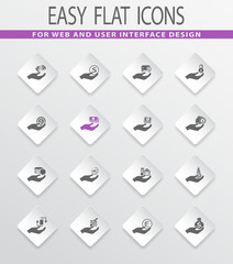 Hand and money icons set