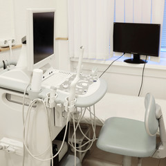 Interior of medical room with ultrasound diagnostic equipment