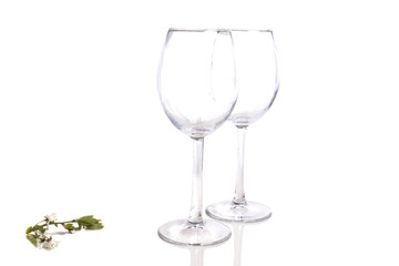 two empty glasses with cherry blossom
