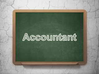 Banking concept: Accountant on chalkboard background