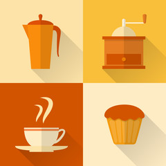Flat coffee icons set
