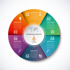 Vector infographic circle template with 6 steps, parts, options