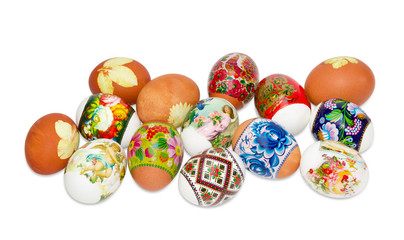 Several different Easter eggs on a light background