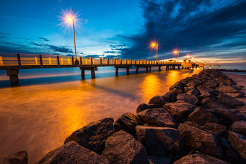Fototapeta na wymiar Fort De Soto Gulf Pier after Sunset Tierra Verde, Florida