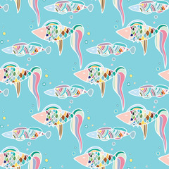 Seamless pattern cute cartoon fish