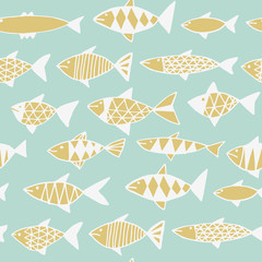 Hand drawn fish pattern seamless.