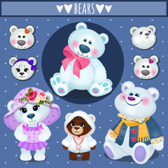 Set of white Teddy bears, big family
