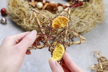 How to make christmas decoration in star shape using wooden stic