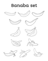 Set of line drawing bananas