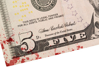 US five Dollar bill, close up, blood