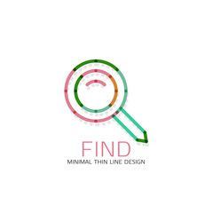 Vector thin line design logo magnifying glass, search and find or zoom logotype concept. Linear minimalistic business icon