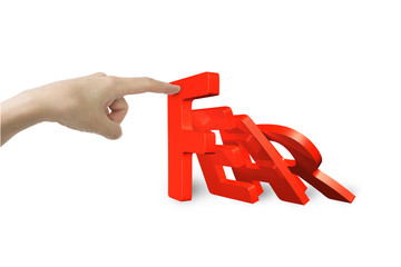 Female hand stopping domino of red fear word falling