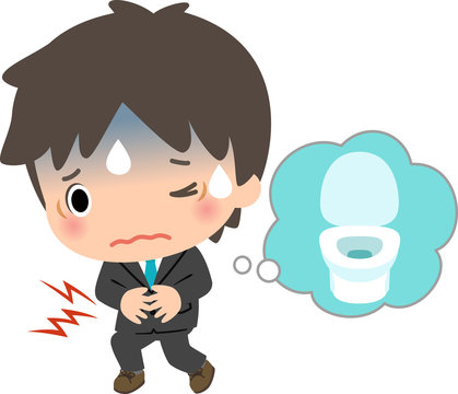 下痢になって困っている若いビジネスマン