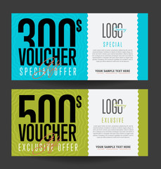 Gift voucher template. Back and front side of the coupon. Vector illustration. - obrazy, fototapety, plakaty