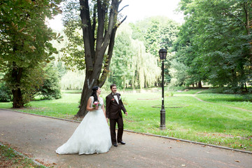 Wedding. Beautiful bride. Beautiful happy wedding couple