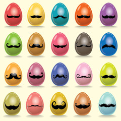 Vintage Easter Egg poster design set moustachos, mustache, hipster style