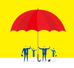 Share / Group of business people share a umbrella.