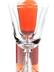 Rose wine and wine glass, studio isolated