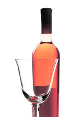 Rose wine and wine glass, studio isolated