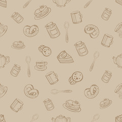 Seamless Pattern with Sweets and Desserts, Vector Illustration