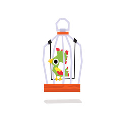 Parrots in a Cage. Vector Illustration