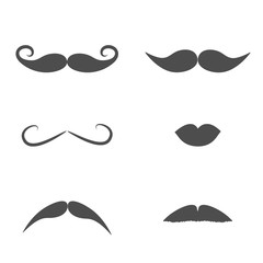 Set of mustaches and lips on white background. Isolated. Flat design.